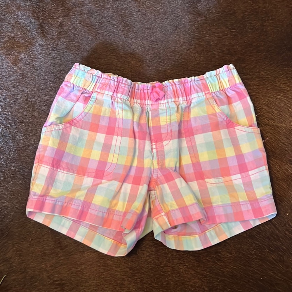 Pink yellow blue purple plaid shorts a girls toddler size 5t